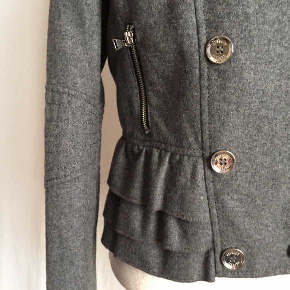 Express Gray Ruffled Bottom Wool Jacket - Picture 3 of 8